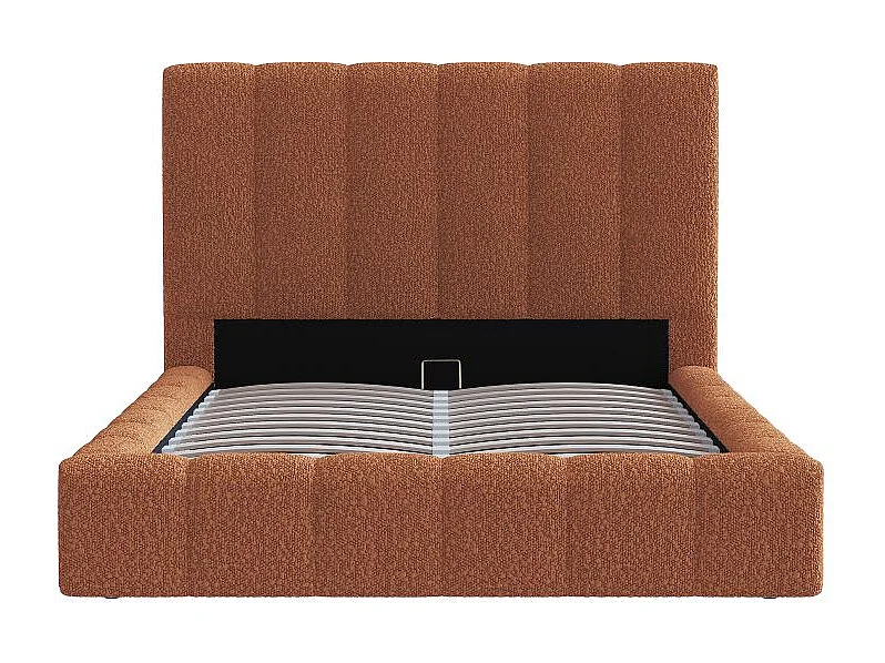 Cadre de lit BULLE rembourré avec coffre en tissu bouclette terracotta - couchage 140x190cm