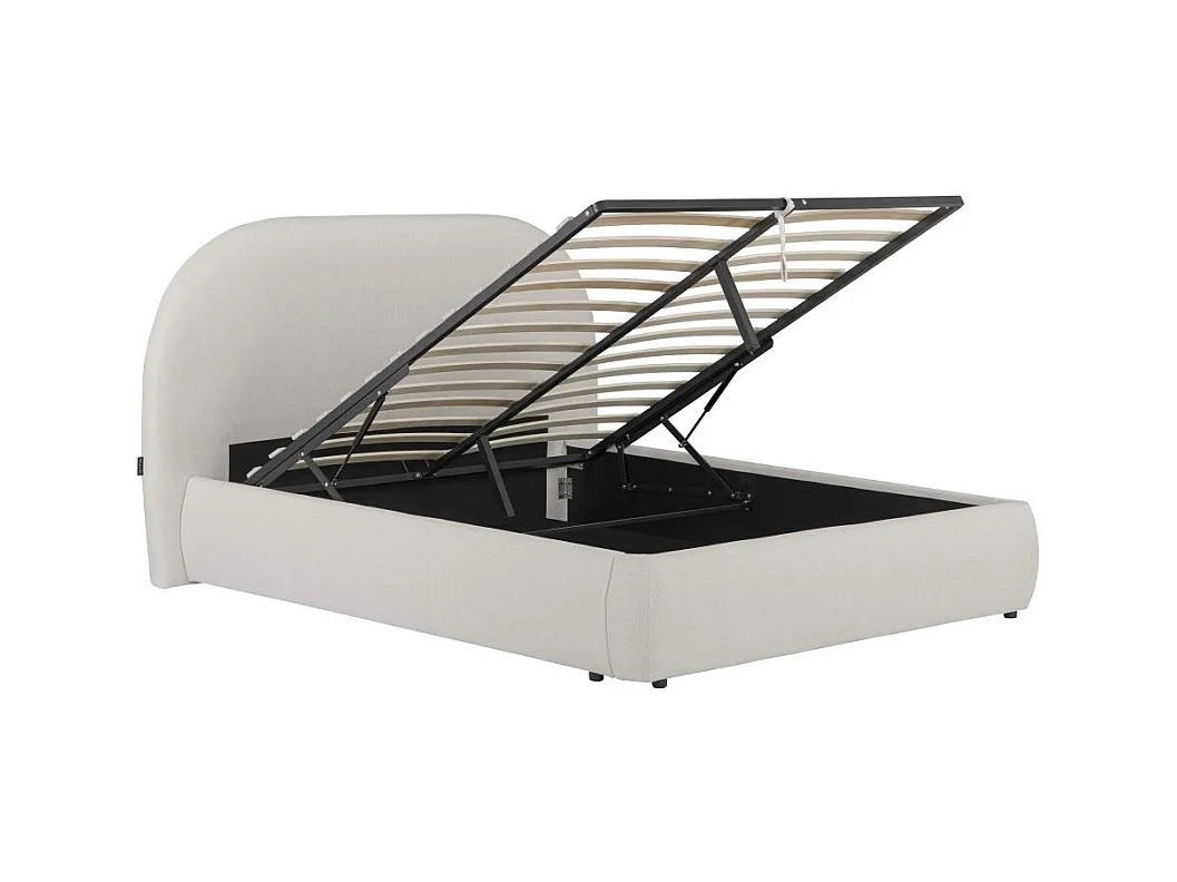 Cadre de lit ROLLY avec coffre en tissu blanc cassé - couchage 140x190cm