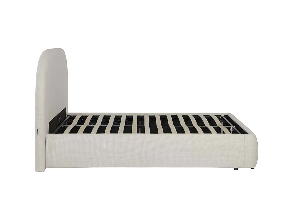 Cadre de lit ROLLY avec coffre en tissu blanc cassé - couchage 140x190cm