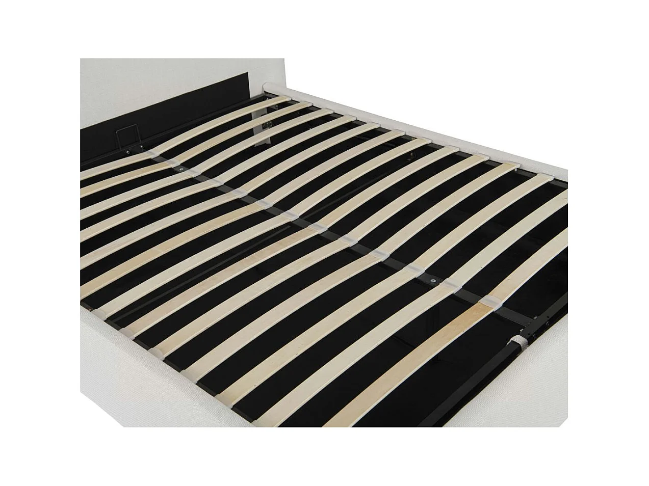 Cadre de lit ROLLY avec coffre en tissu blanc cassé - couchage 140x190cm