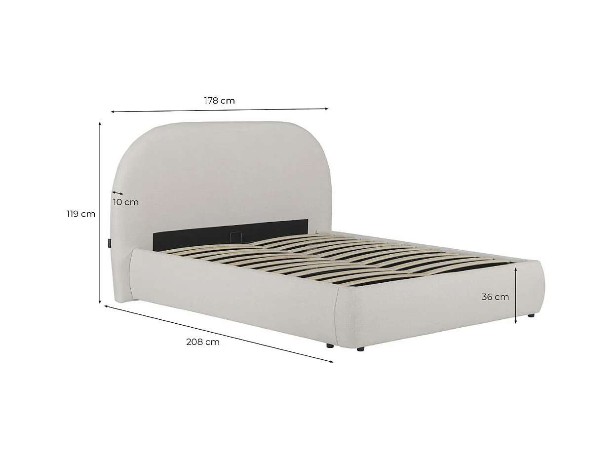 Cadre de lit ROLLY avec coffre en tissu blanc cassé - couchage 140x190cm