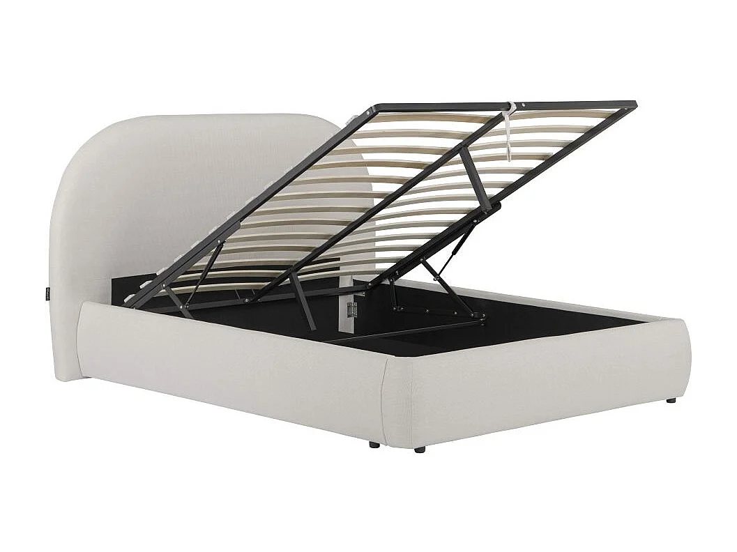 Cadre de lit ROLLY avec coffre en tissu blanc cassé - couchage 140x190cm