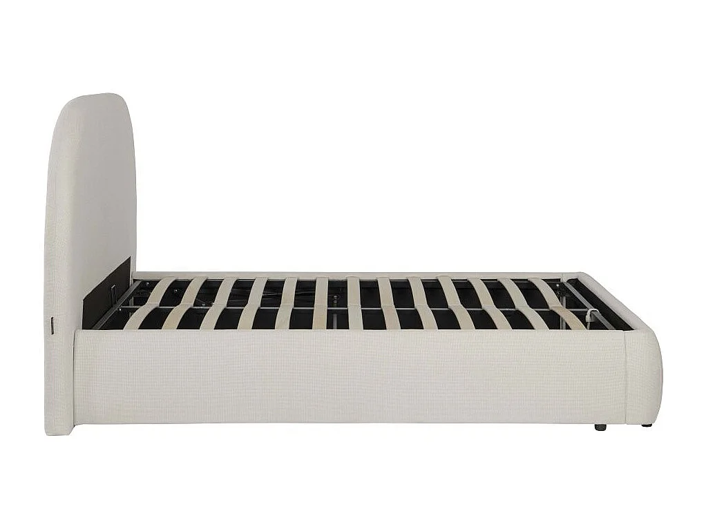 Cadre de lit ROLLY avec coffre en tissu blanc cassé - couchage 140x190cm