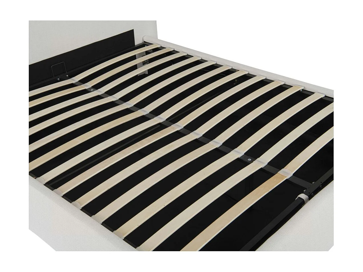 Cadre de lit ROLLY avec coffre en tissu blanc cassé - couchage 180x200cm