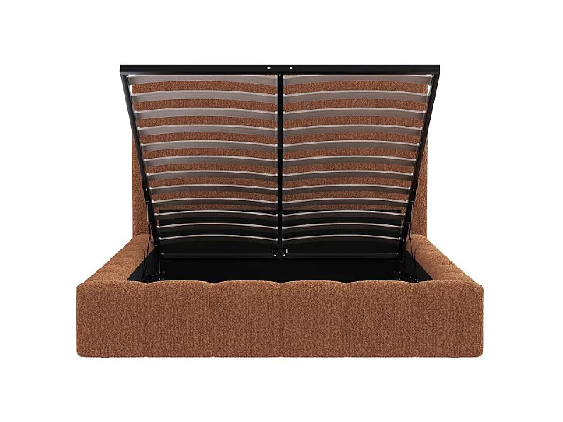 Cadre de lit BULLE rembourré avec coffre en tissu bouclette terracotta - couchage 160x200cm