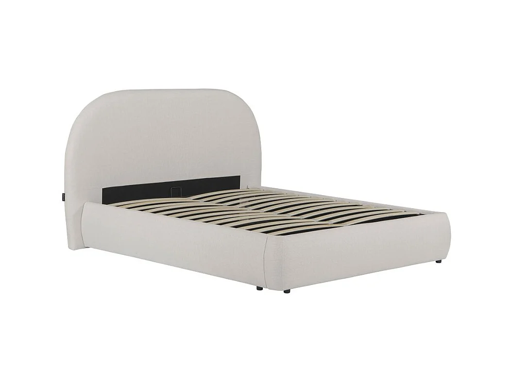 Cadre de lit ROLLY avec coffre en tissu blanc cassé - couchage 160x200cm