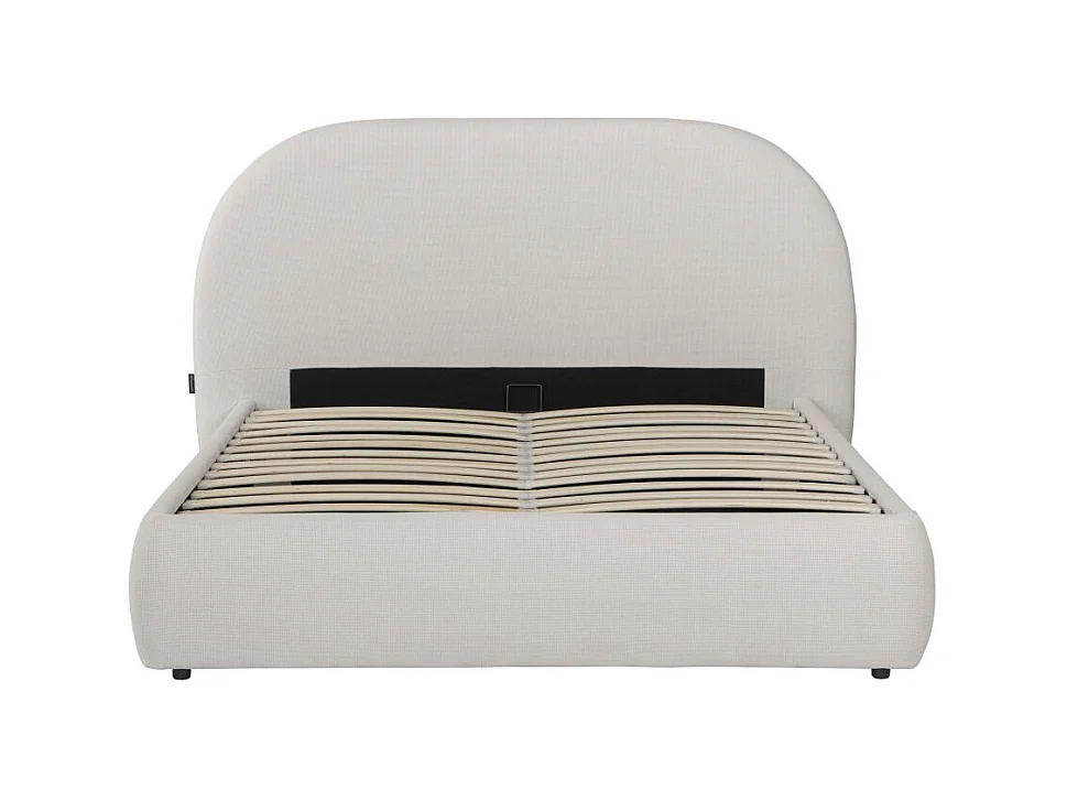 Cadre de lit ROLLY avec coffre en tissu blanc cassé - couchage 160x200cm