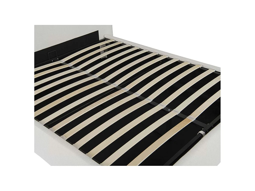 Cadre de lit ROLLY avec coffre en tissu blanc cassé - couchage 160x200cm