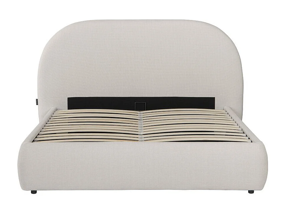 Cadre de lit ROLLY avec coffre en tissu blanc cassé - couchage 160x200cm