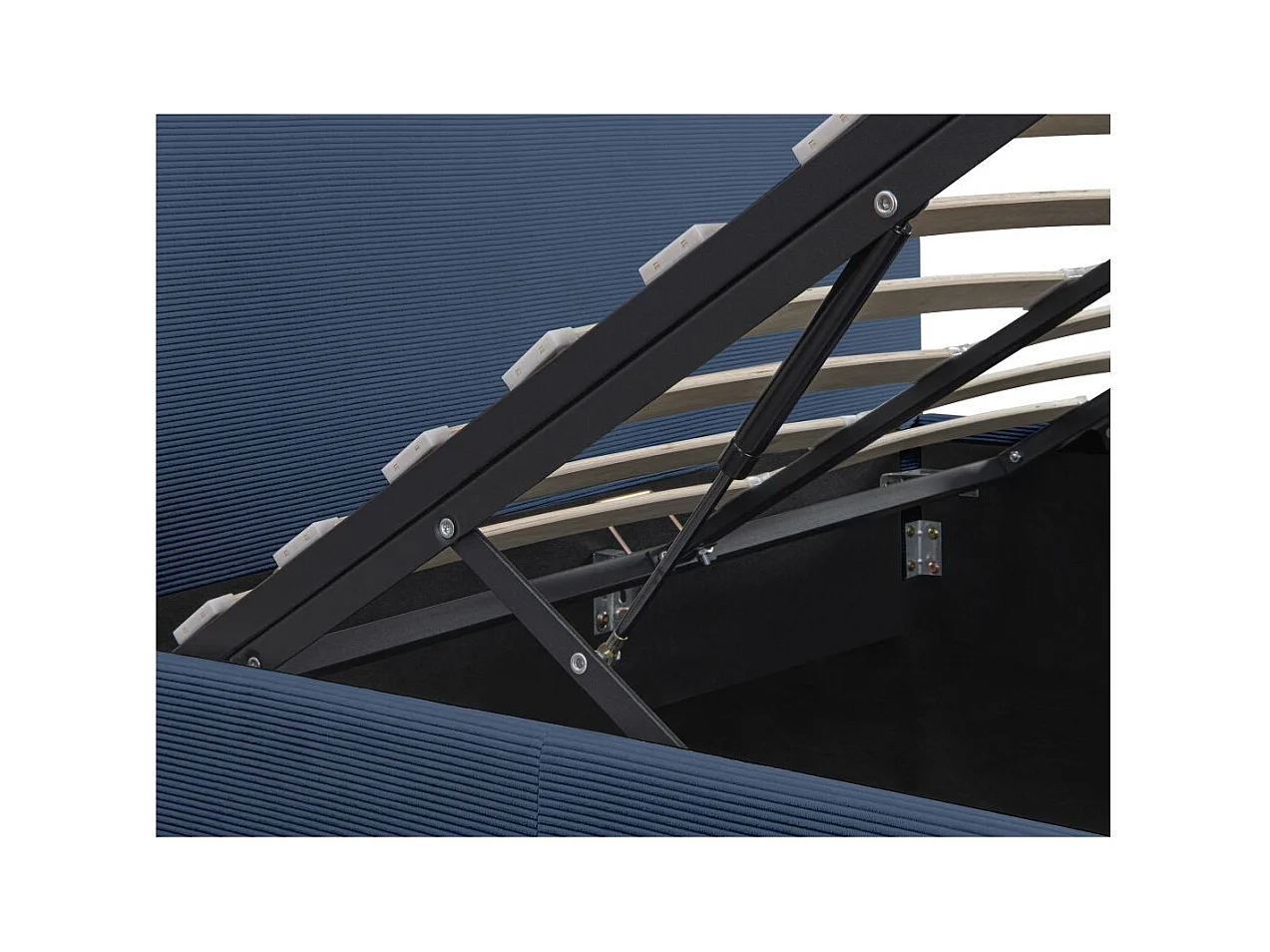 Cadre de lit EDGAR avec coffre de rangement et tête de lit en velours côtelé bleu foncé - couchage 140x190cm