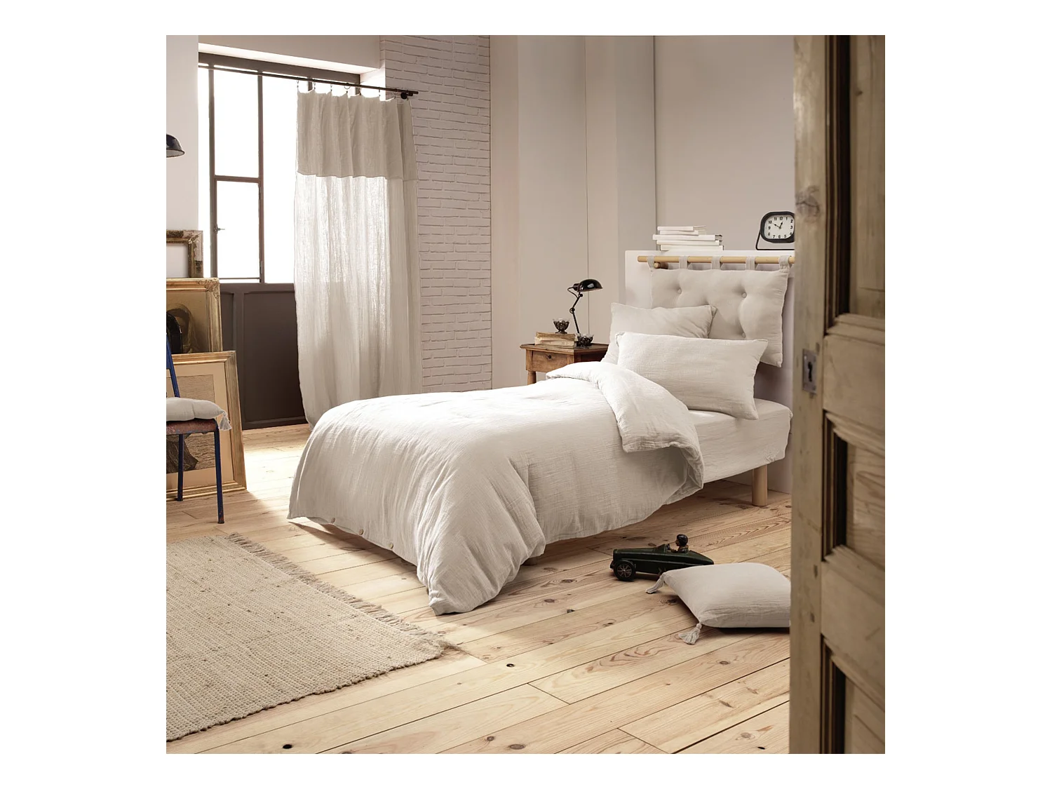 Parure de lit 140x200 double gaze de coton pampa Terre de Nuit