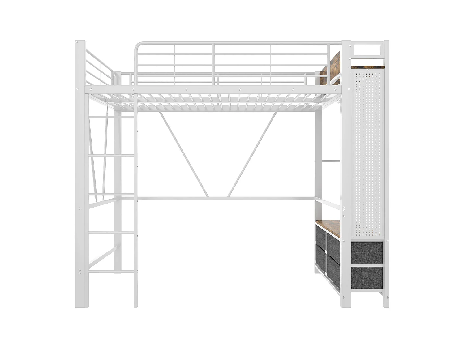 Łóżko piętrowe 90×200 cm - z suszarką - 4 szuflady - z portem USB+TYPE-C - oświetlenie LED - białe