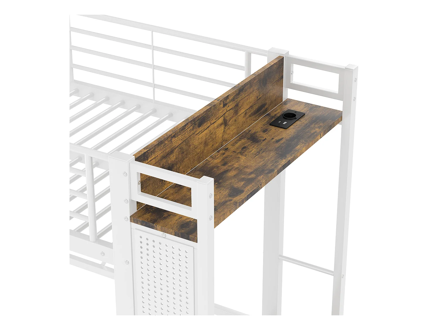 Łóżko piętrowe 90×200 cm - z suszarką - 4 szuflady - z portem USB+TYPE-C - oświetlenie LED - białe