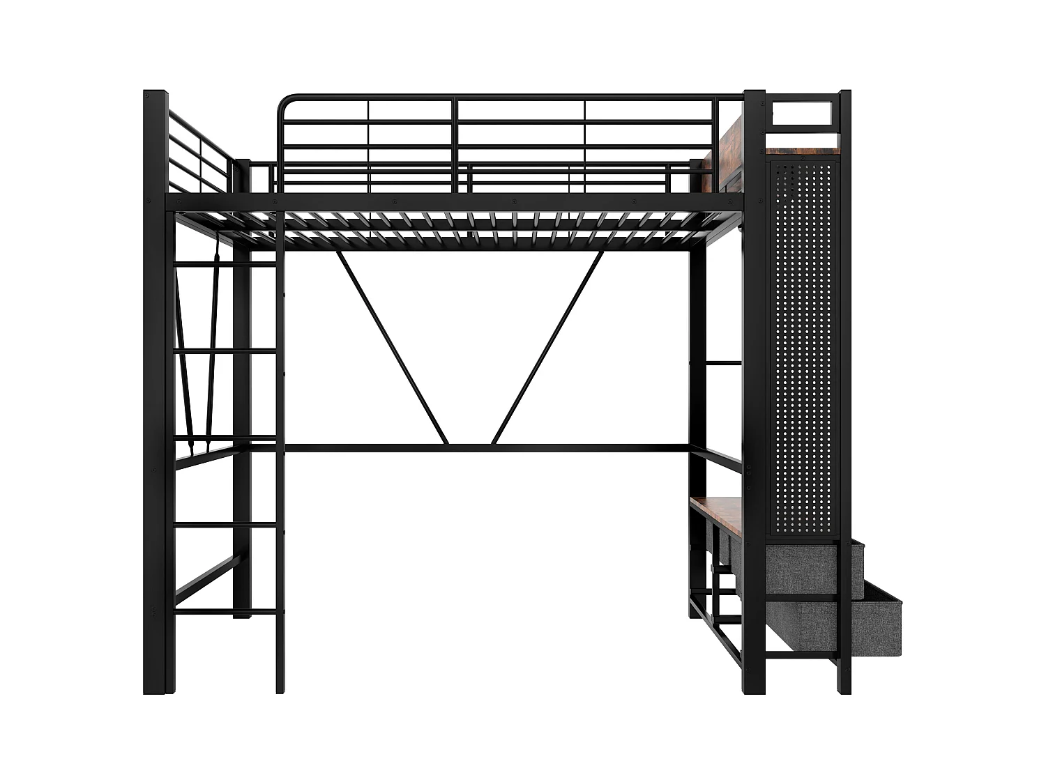 Łóżko piętrowe 90×200 cm - z suszarką - 4 szuflady - z portem USB+TYPE-C - oświetlenie LED - czarne