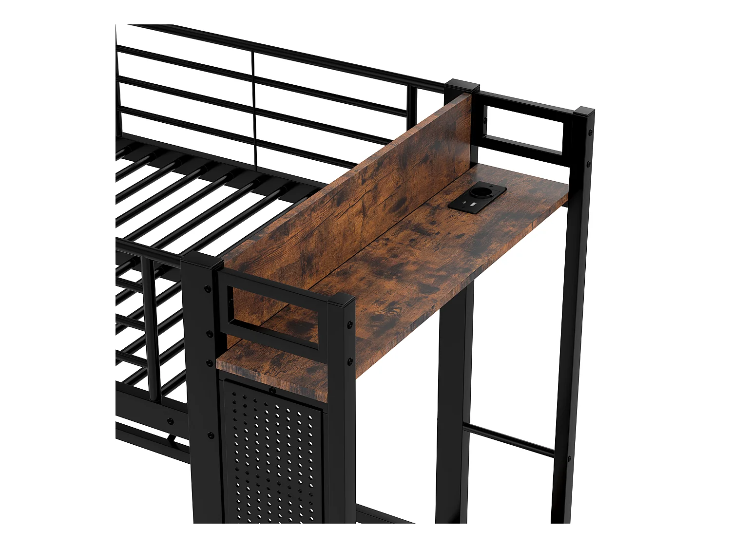 Łóżko piętrowe 90×200 cm - z suszarką - 4 szuflady - z portem USB+TYPE-C - oświetlenie LED - czarne