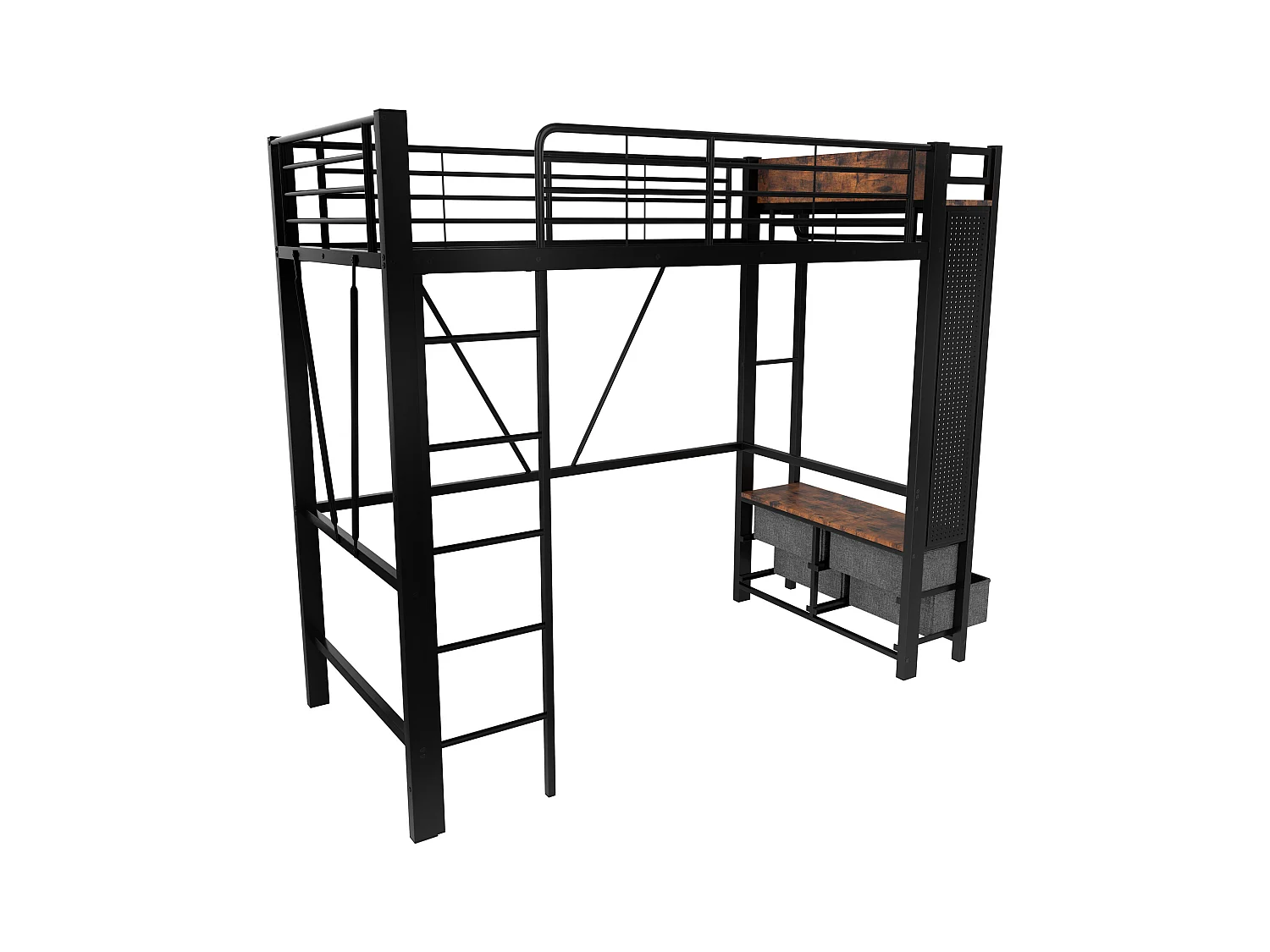 Łóżko piętrowe 90×200 cm - z suszarką - 4 szuflady - z portem USB+TYPE-C - oświetlenie LED - czarne