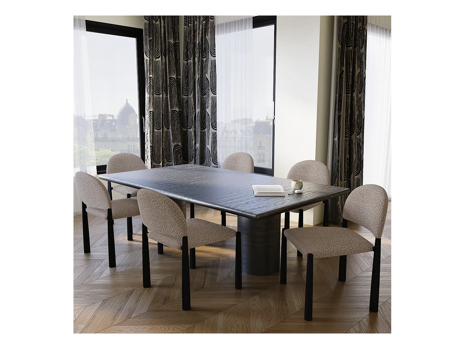 Lot de 2 chaises bouclette taupe et pieds noirs MILO