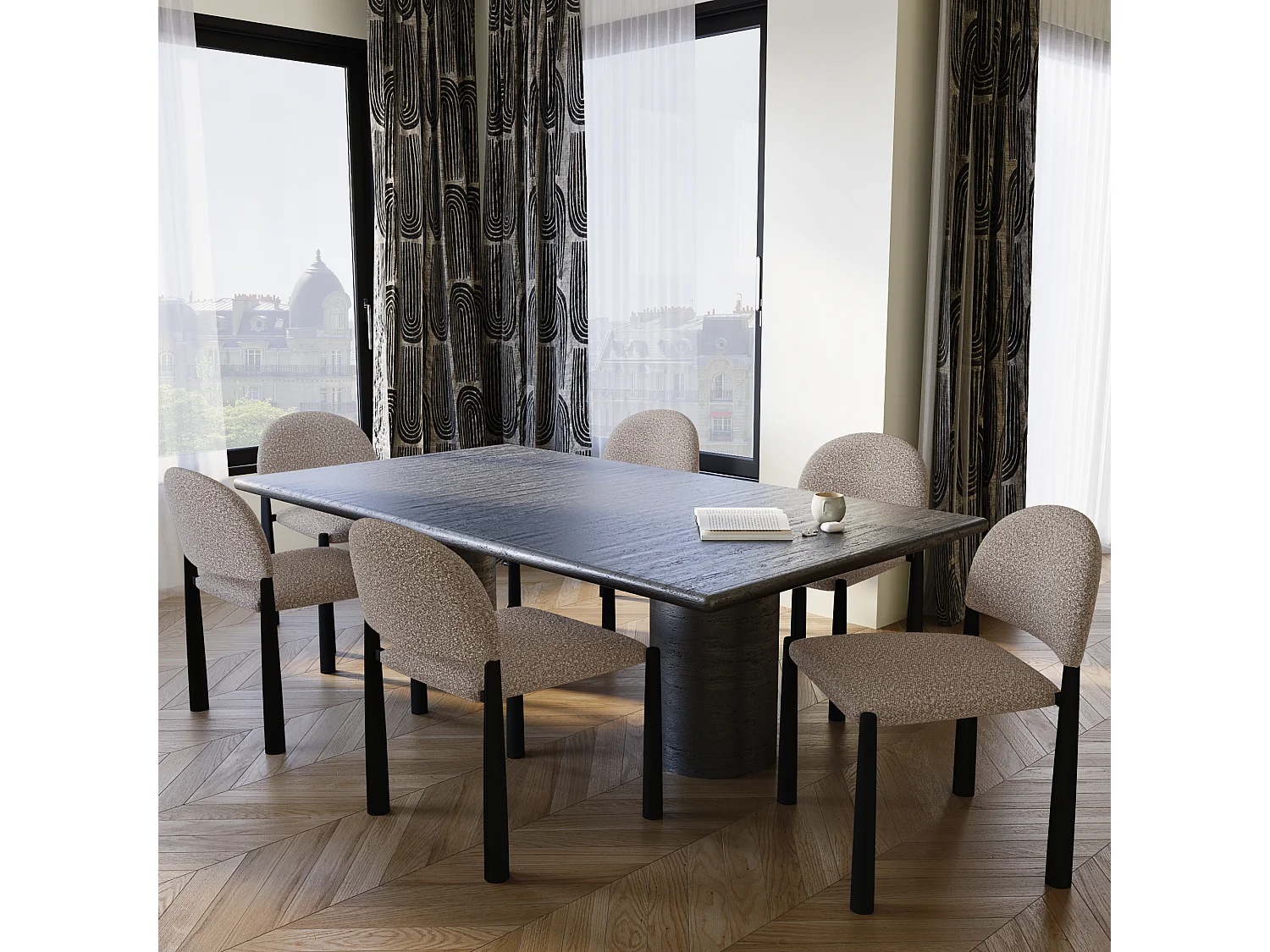 Lot de 2 chaises bouclette taupe et pieds noirs MILO