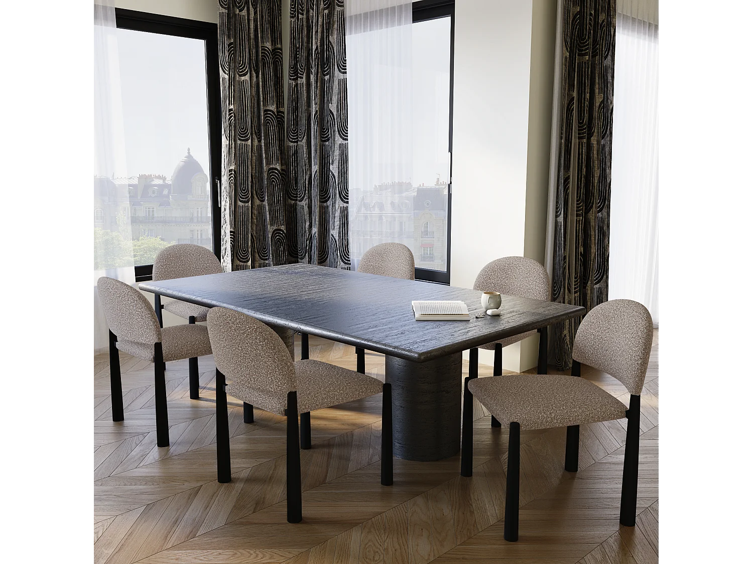 Lot de 2 chaises bouclette taupe et pieds noirs MILO