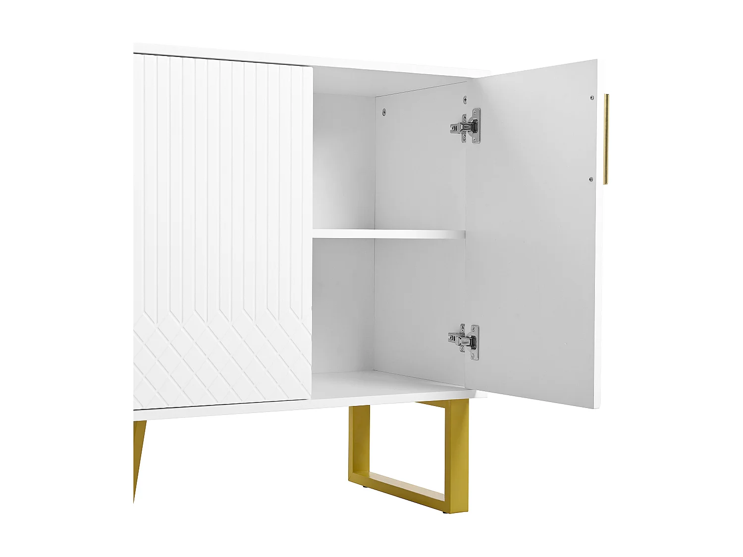 URBAN MEUBLE Buffet blanc laqué motifs géométriques pieds et poignées métalliques dorés