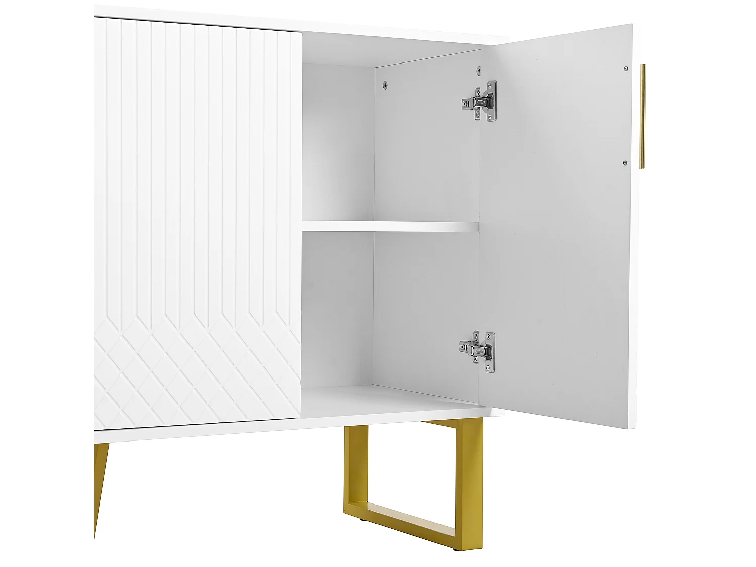 URBAN MEUBLE Buffet blanc laqué motifs géométriques pieds et poignées métalliques dorés