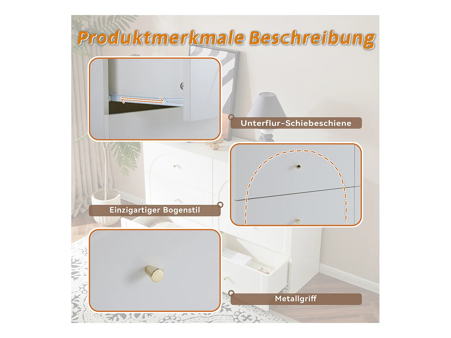 URBAN MEUBLE Buffet blanc 6 tiroirs H82/L120/P40 cm