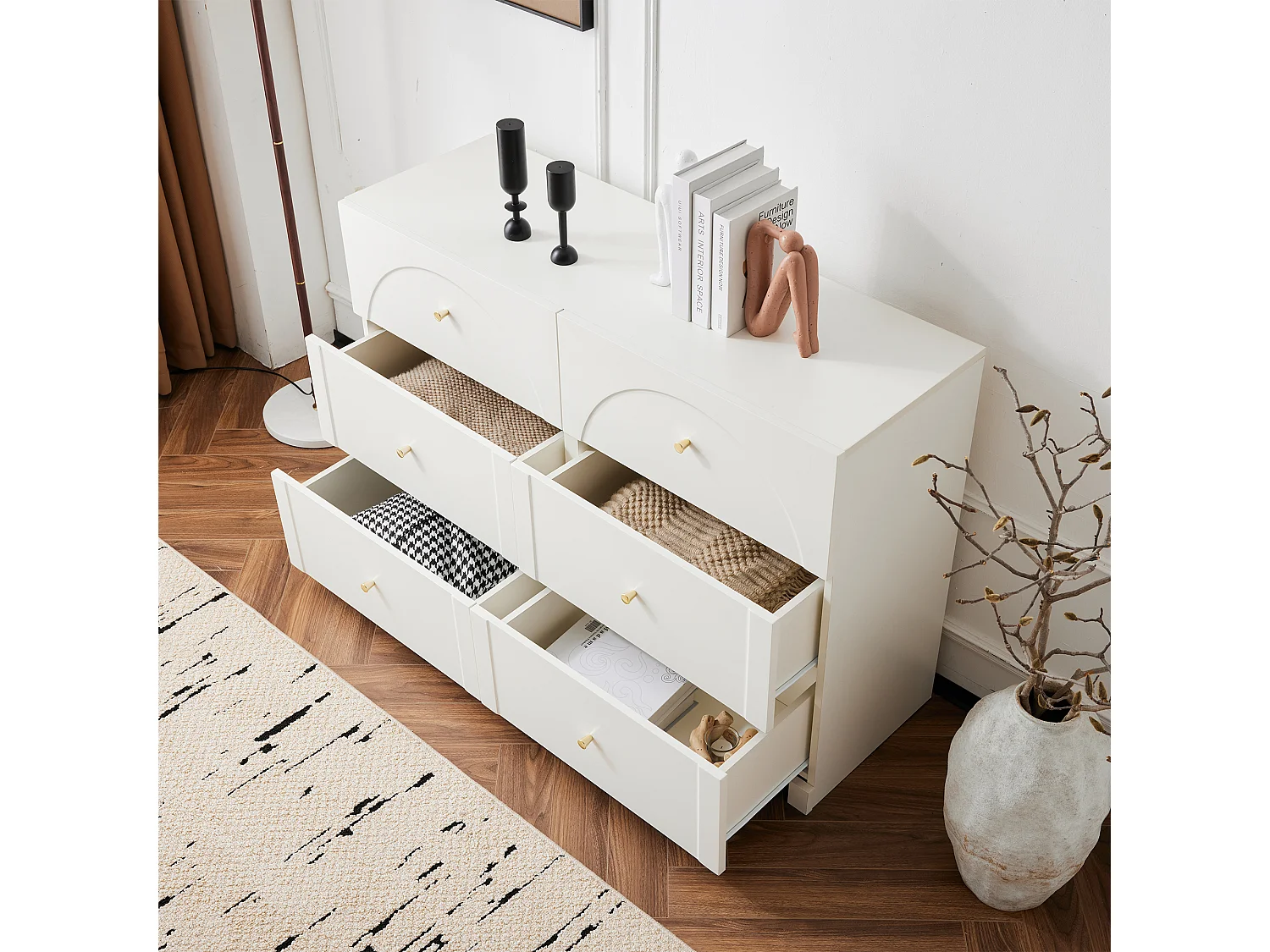 URBAN MEUBLE Buffet blanc 6 tiroirs H82/L120/P40 cm