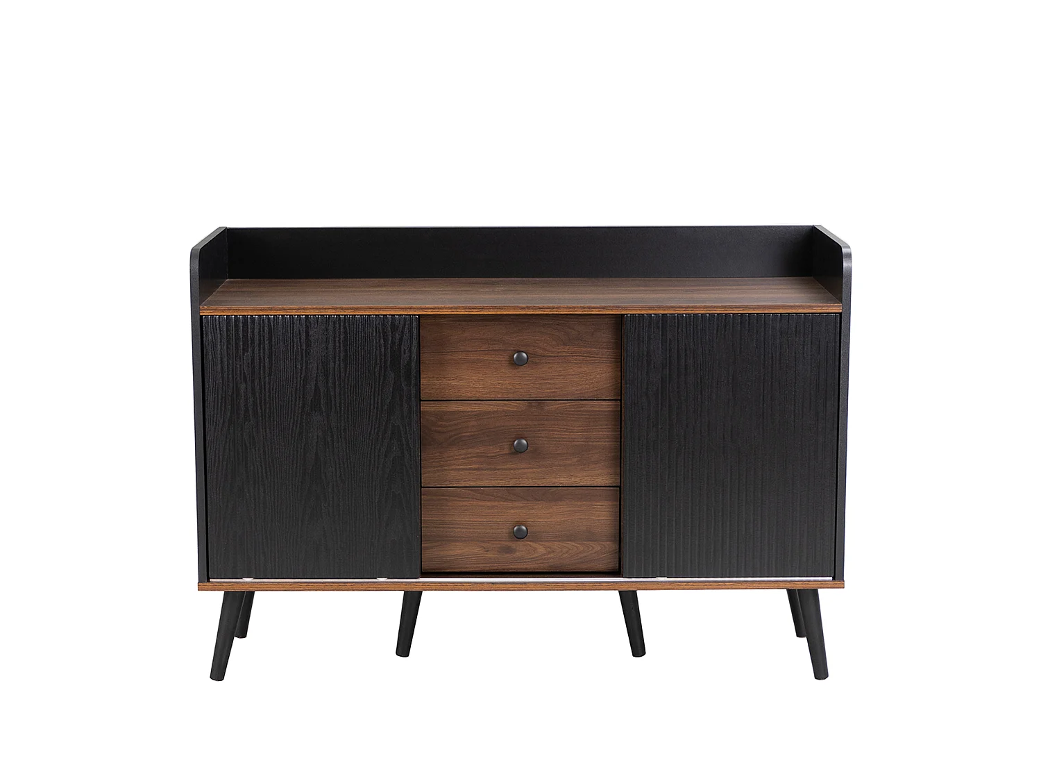 Buffet élégant vintage effet bois noyer et noir avec 2 portes coulissantes