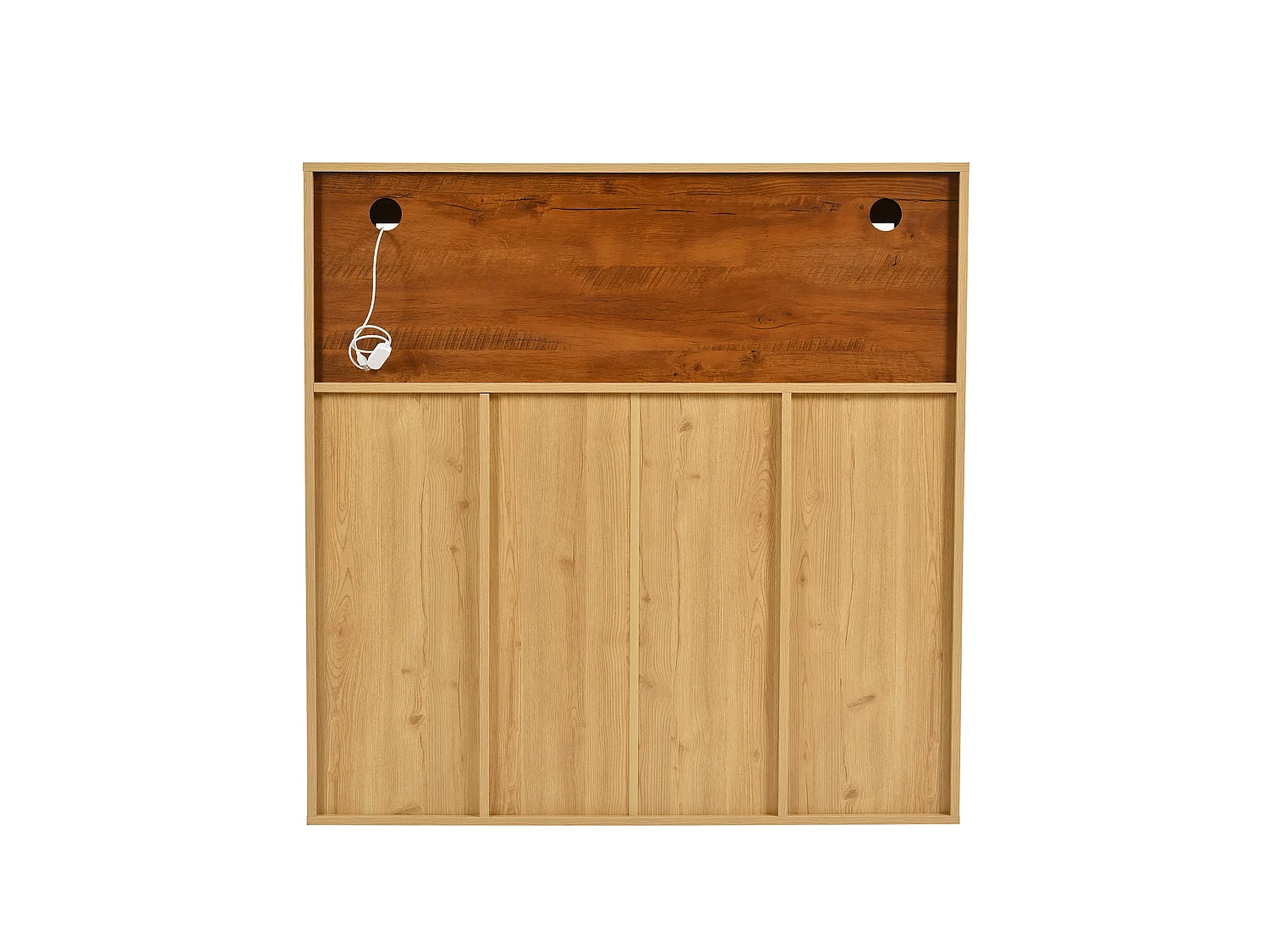 URBAN MEUBLE Buffet haut effet bois porte battante éclairage LED et range bouteuille