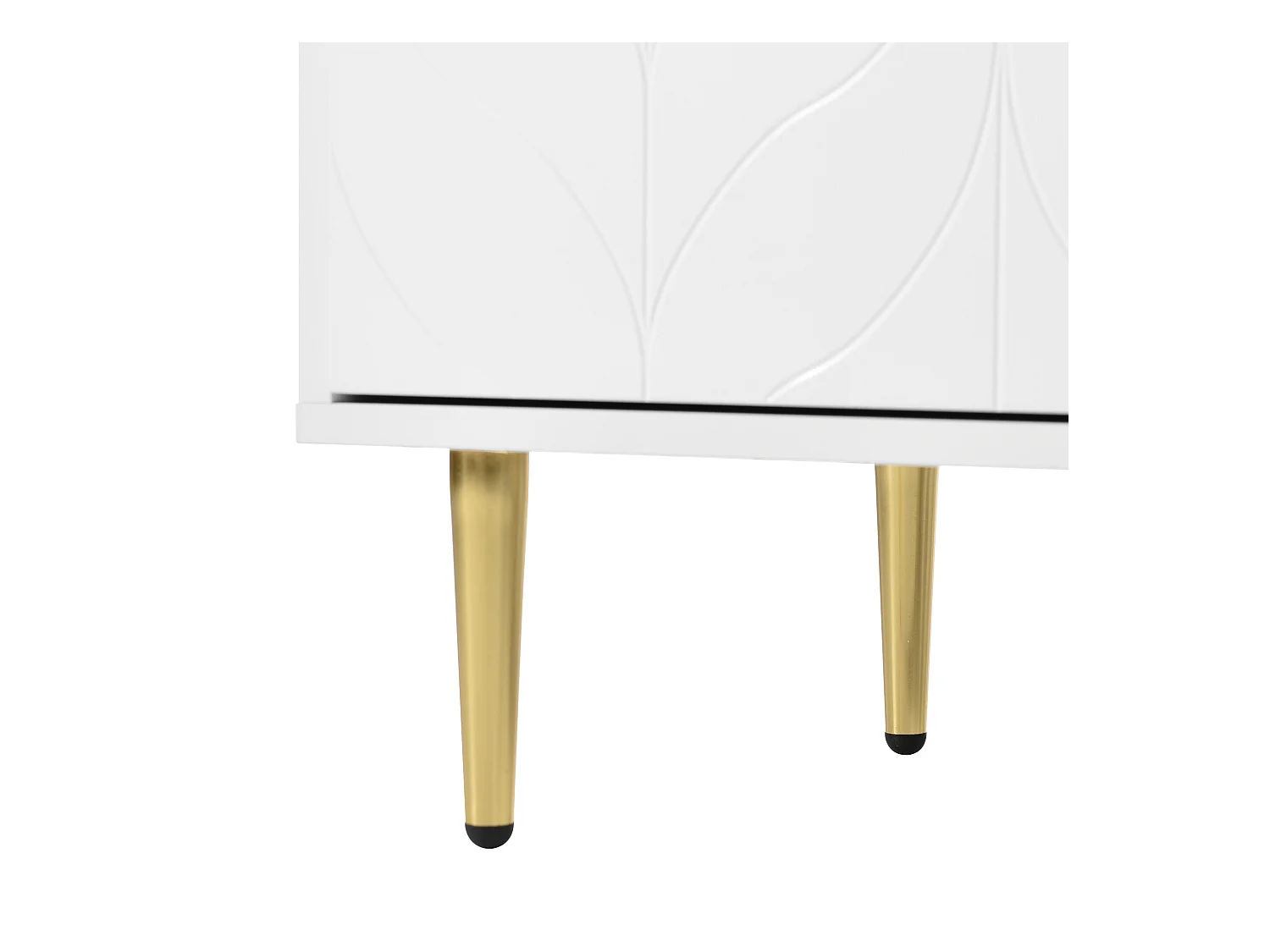 Buffet moderne commode blanc motif floral avec poignées et pieds plaqués d'or laqué, rangement 2 niveaux et 6 compartiments 127L*45P*75H