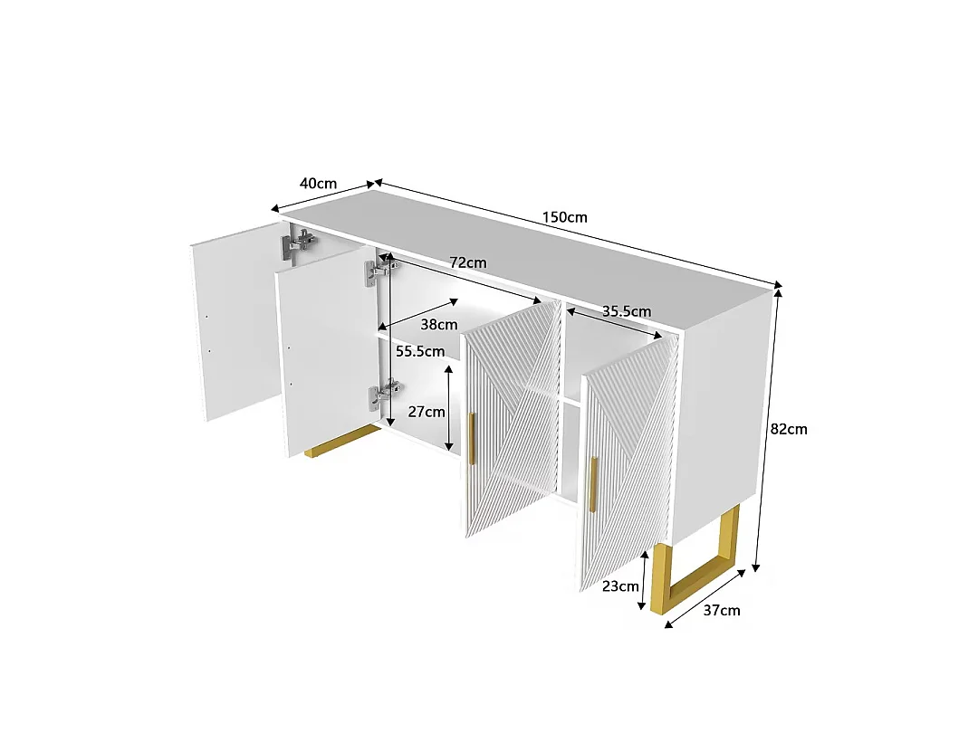 URBAN MEUBLE Buffet luxe blanc laqué portes texturées et accents dorées