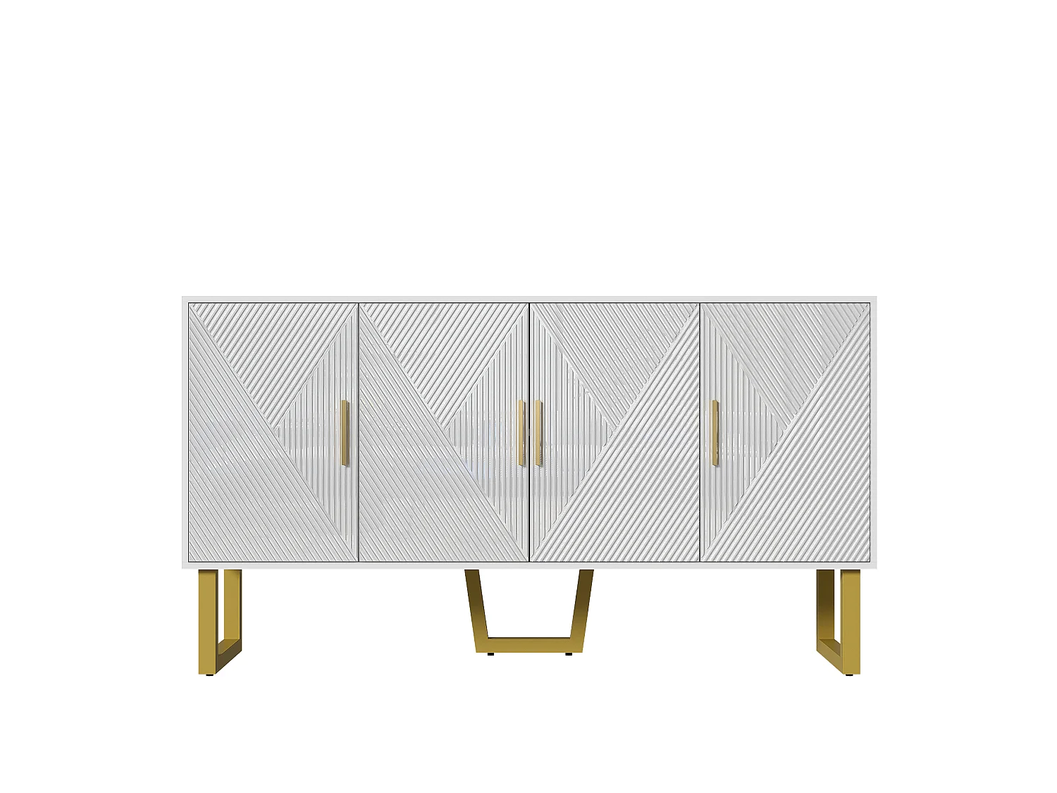 URBAN MEUBLE Buffet luxe blanc laqué portes texturées et accents dorées