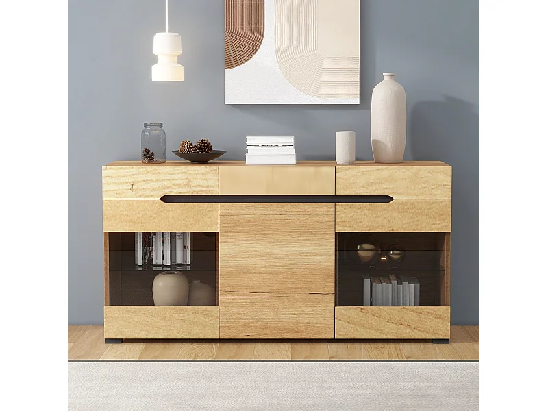 Buffet moderne LED rangement 3 portes 3 tiroirs 140*35*80