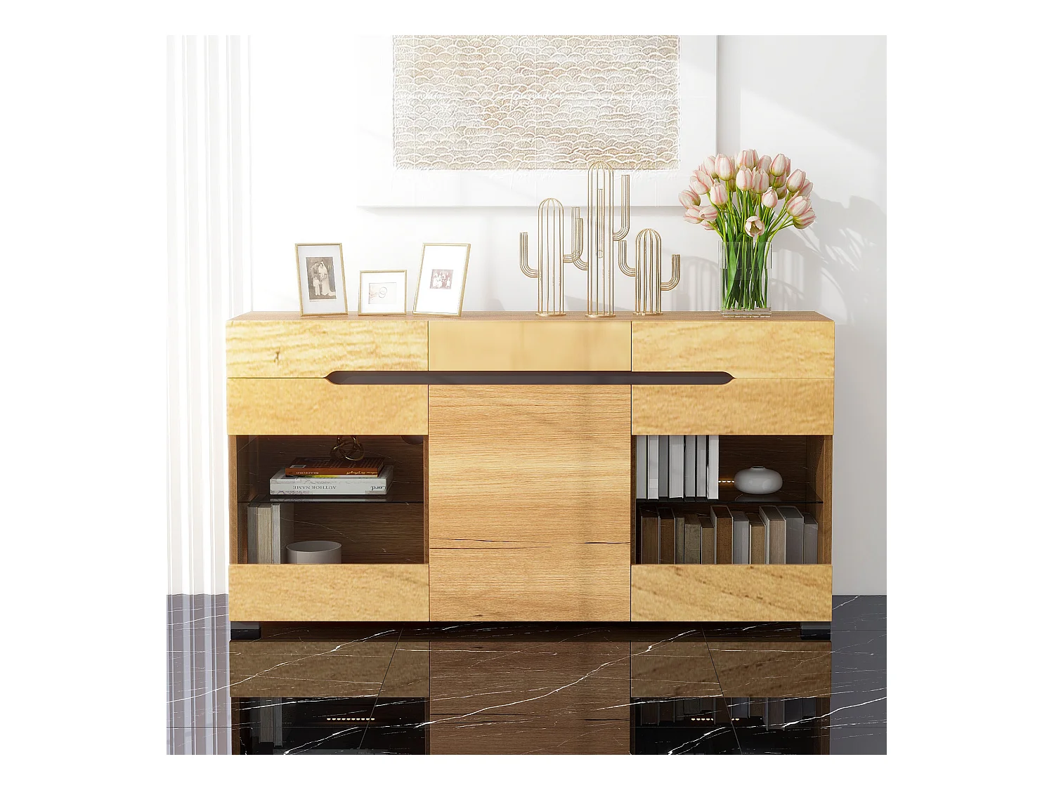 Buffet moderne LED rangement 3 portes 3 tiroirs 140*35*80