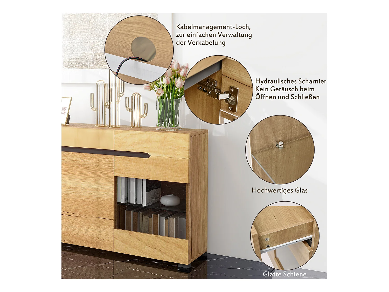 Buffet moderne LED rangement 3 portes 3 tiroirs 140*35*80