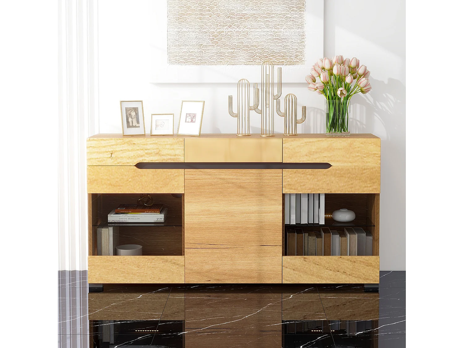 Buffet moderne LED rangement 3 portes 3 tiroirs 140*35*80