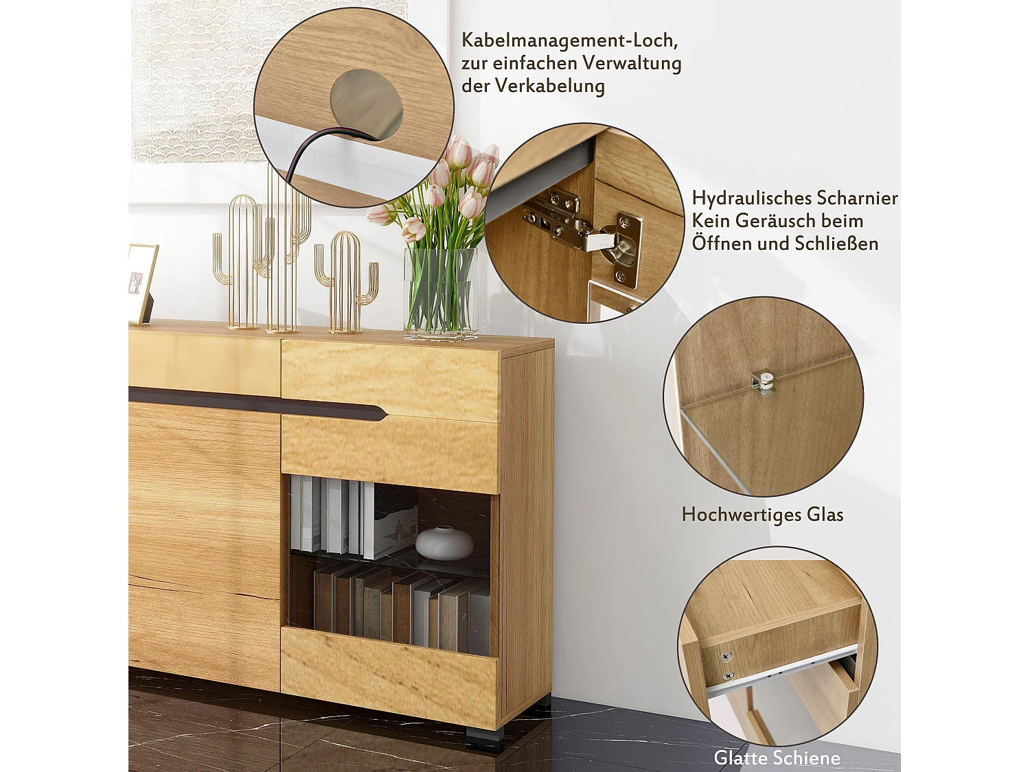 Buffet moderne LED rangement 3 portes 3 tiroirs 140*35*80