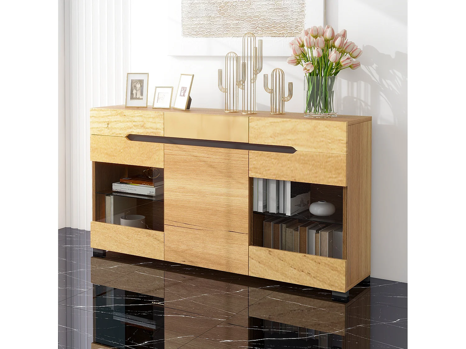 Buffet moderne LED rangement 3 portes 3 tiroirs 140*35*80