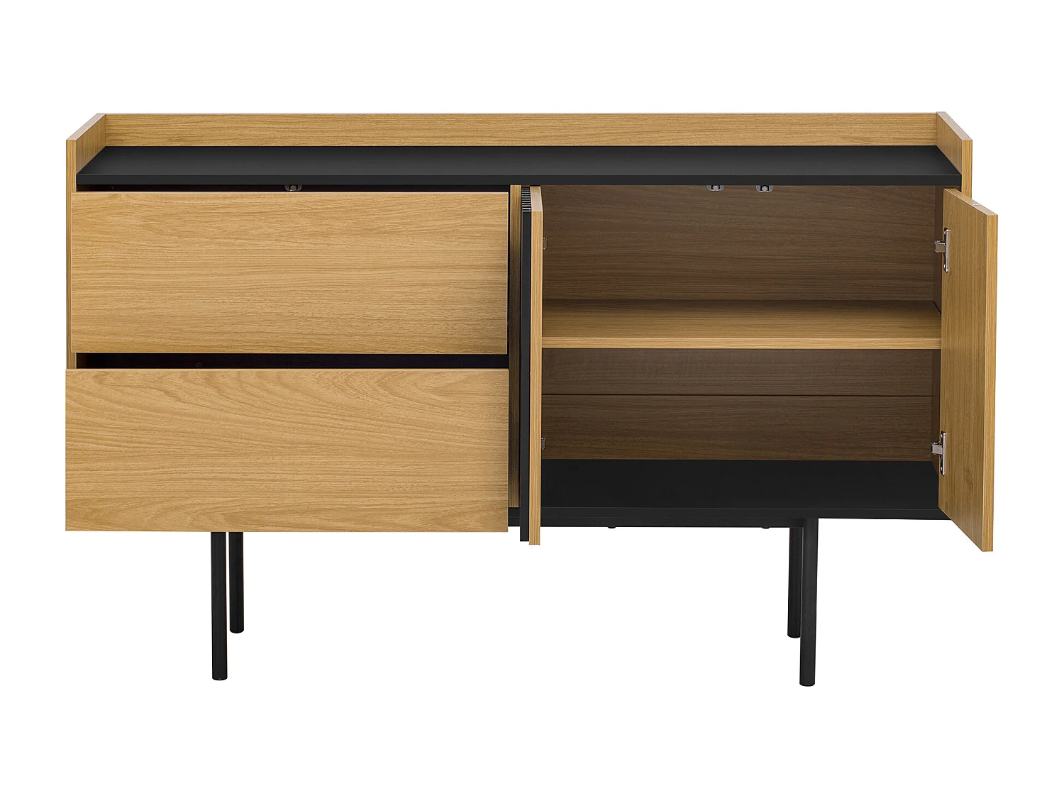 Buffet effet bois noyer et noir avec 2 tiroirs 2 portes