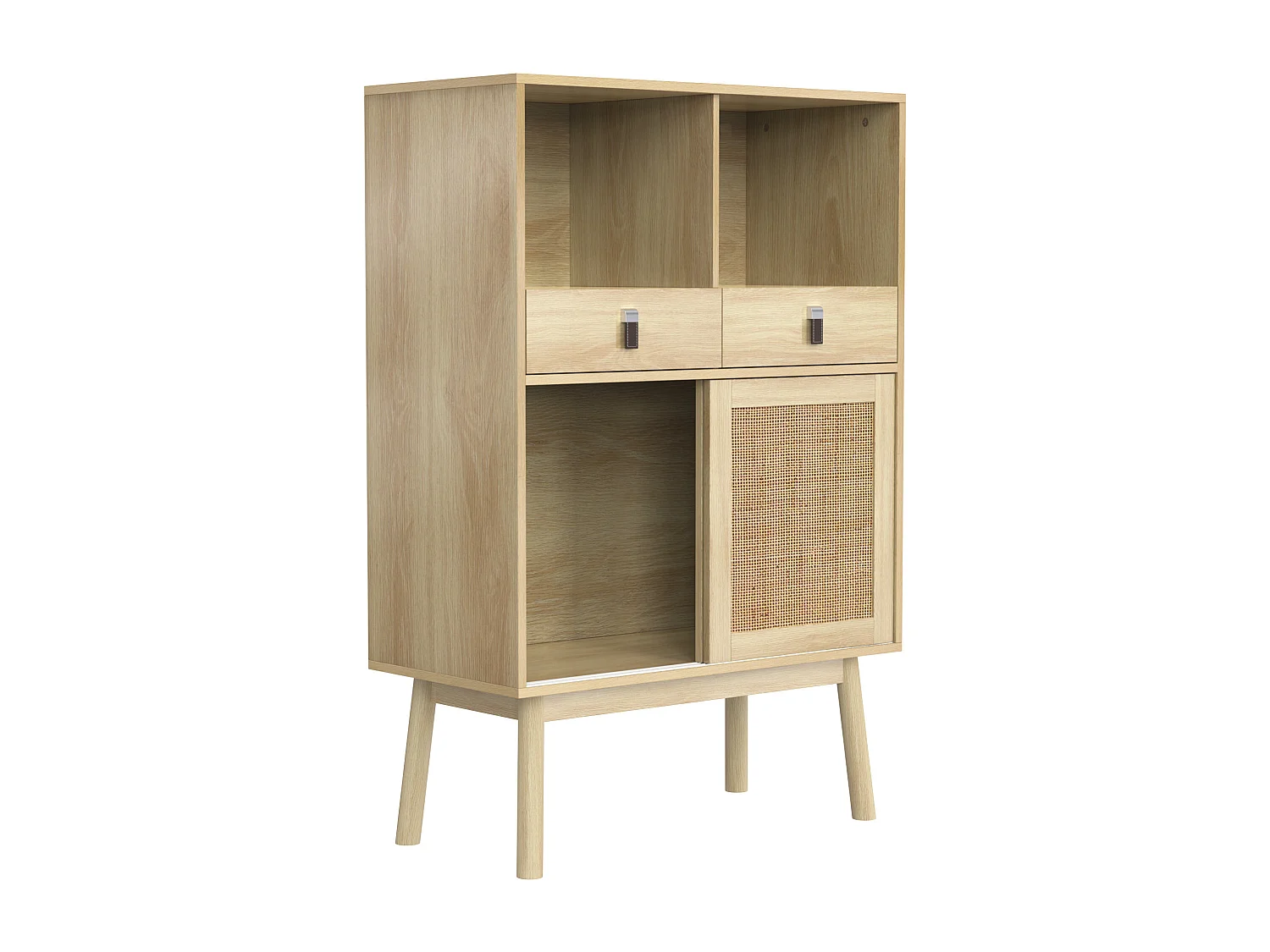 Buffet effet bois portes en rotin 2 tiroirs 2 portes 80x39,5x120 cm