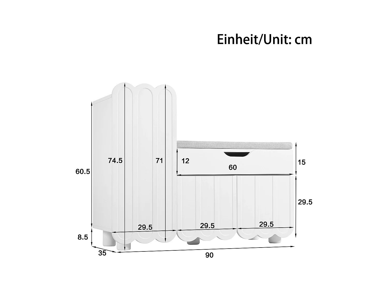 URBAN MEUBLE Meuble à chaussures blanc avec rangement banc assise rembourrée