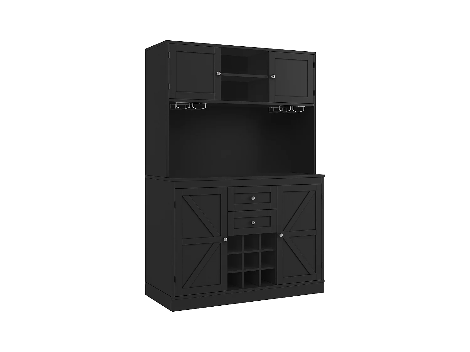 URBAN MEUBLE Buffet de cuisine noir avec porte-verres et range bouteille