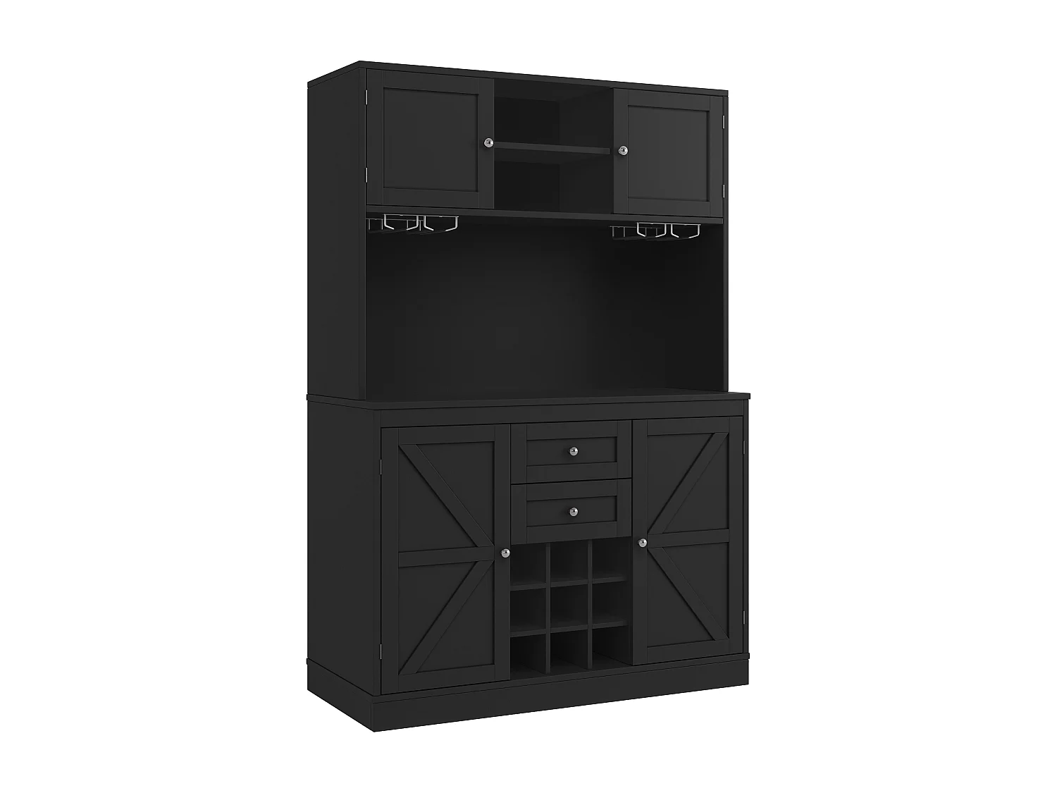 URBAN MEUBLE Buffet de cuisine noir avec porte-verres et range bouteille