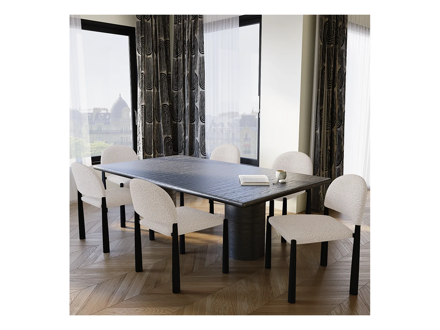 Lot de 2 chaises bouclette crème et pieds noirs MILO