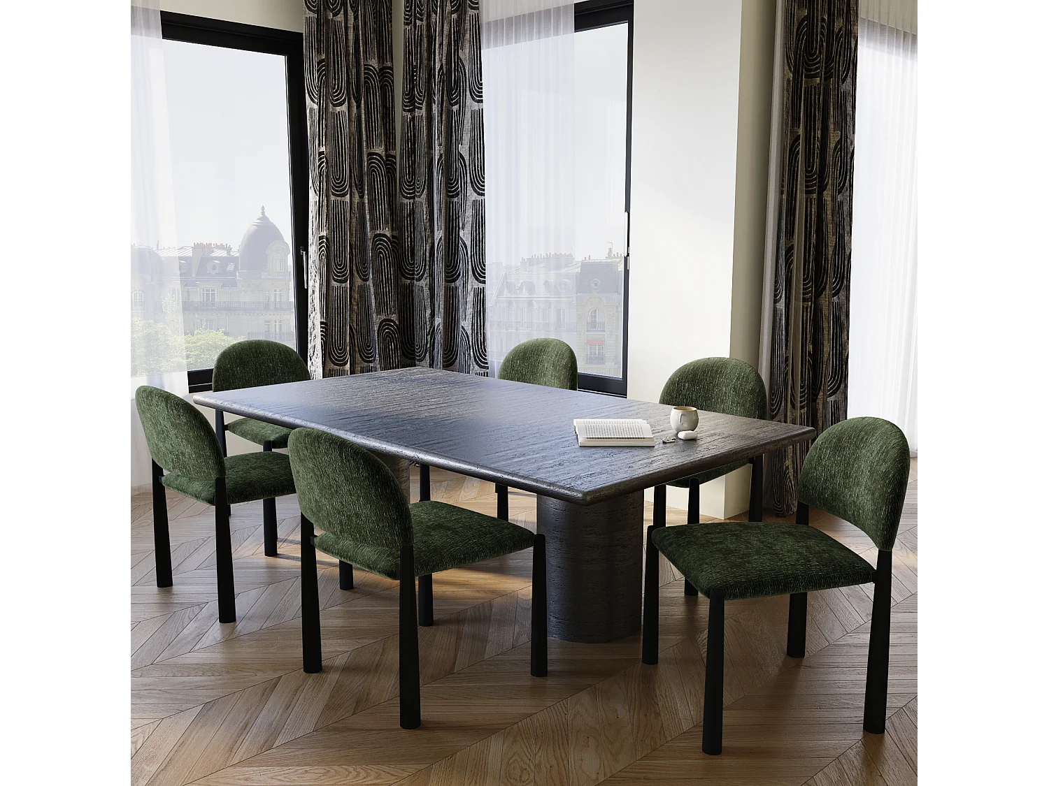 Lot de 2 chaises velours texturé kaki et pieds noirs MILO