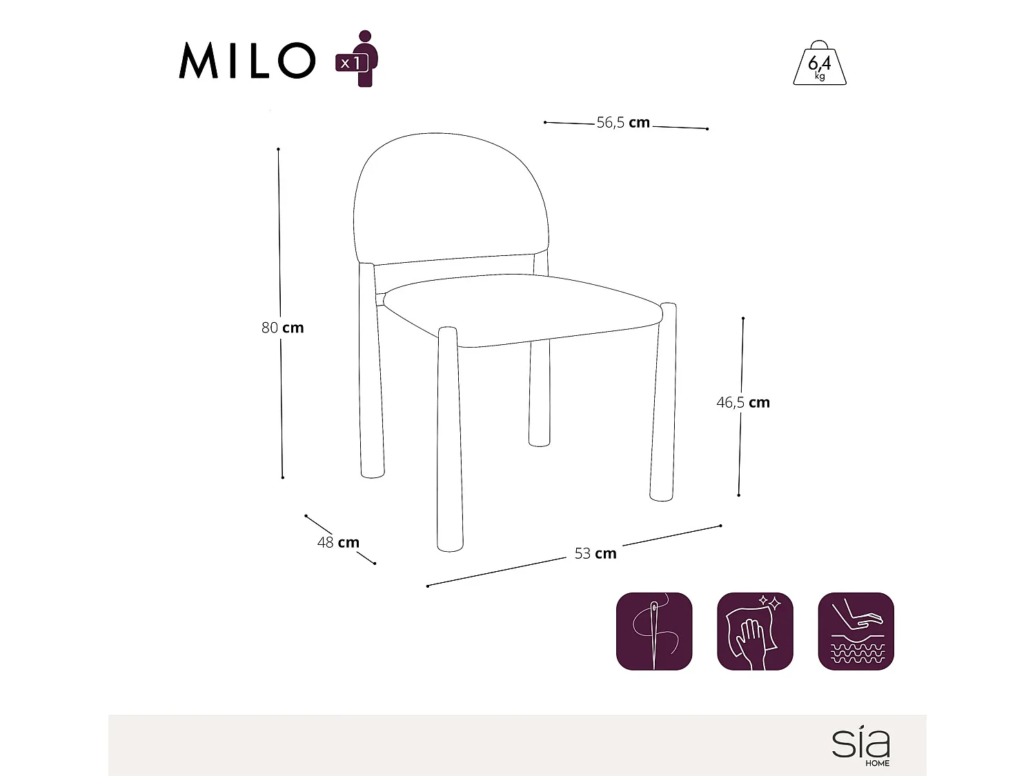 Lot de 2 chaises velours texturé beige et pieds noirs MILO