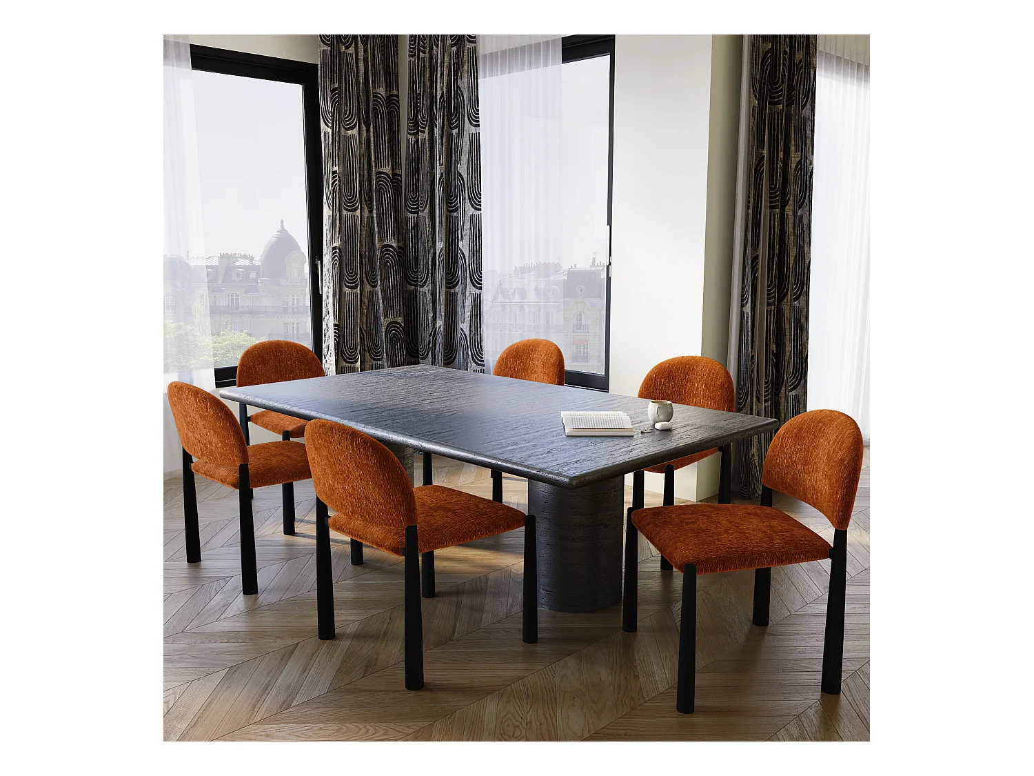 Lot de 2 chaises velours texturé terracotta et pieds noirs MILO