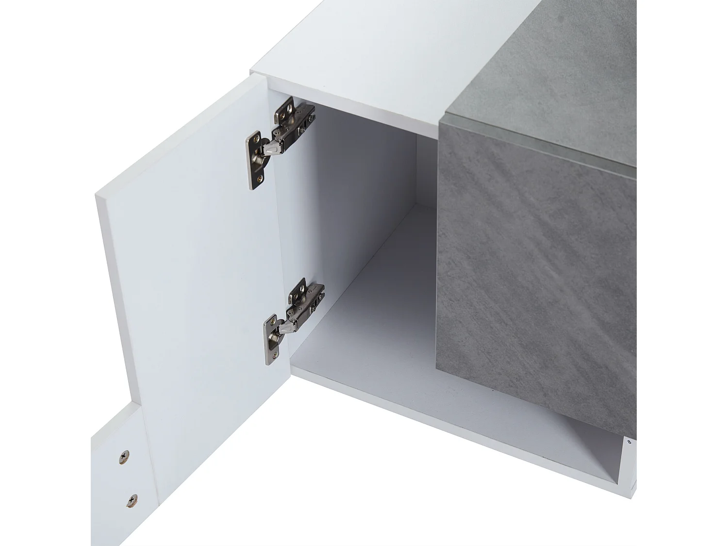 URBAN MEUBLE Meuble TV moderne blanc & gris étagère en verre avec éclairage LED