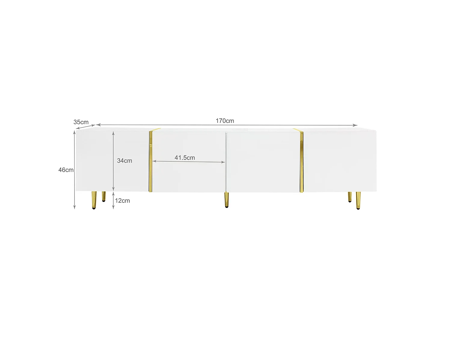 URBAN MEUBLE Meuble TV blanc laqué acents dorés, 4 portes