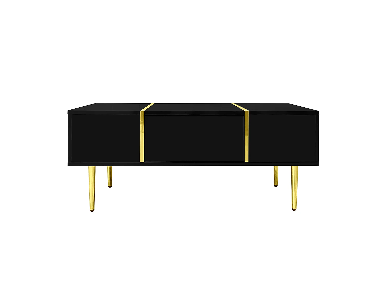 URBAN MEUBLE Table basse noire laquée et accents dorées, 2 tiroirs